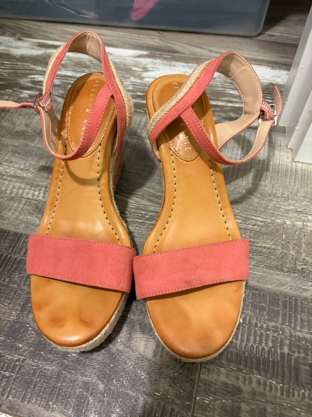 Kelly & Katie Pink Coral Suede Espadrille Wedge Sandals